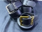 Ceinture Saint Laurent en cuir avec boucle dorée unisexe